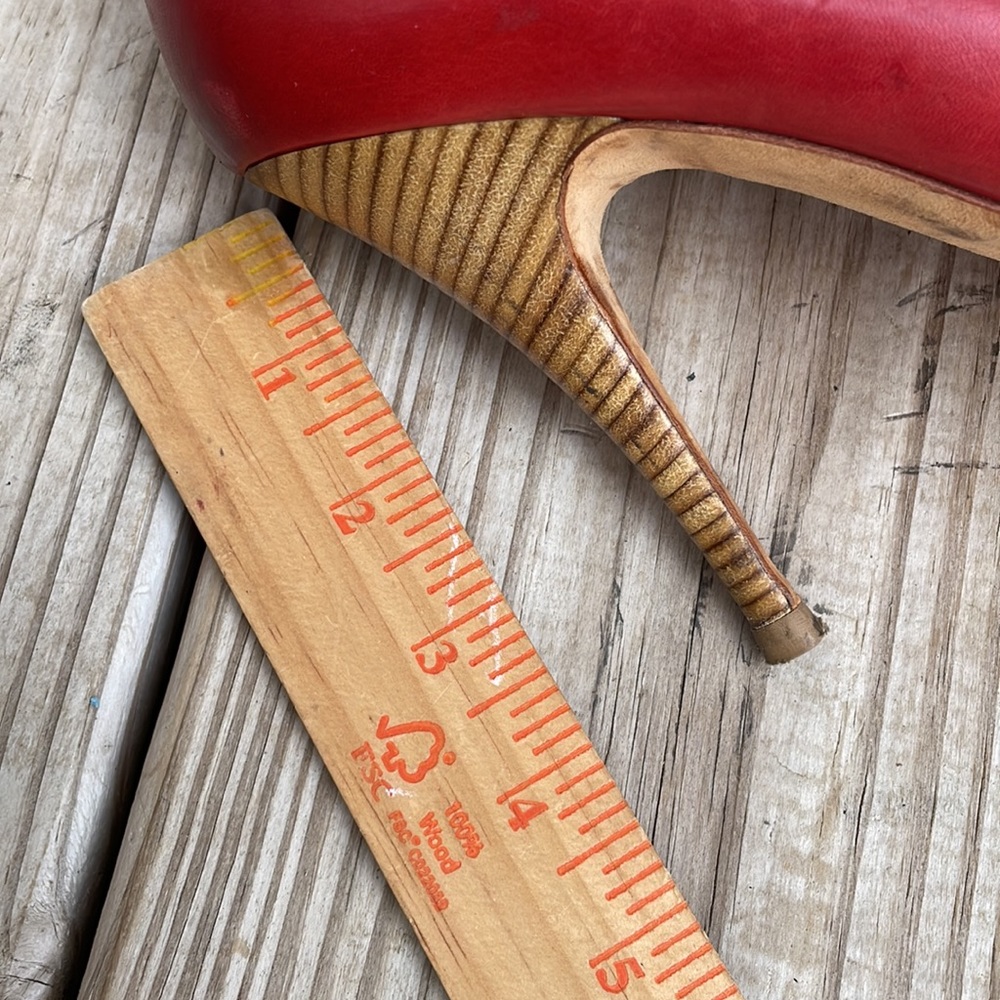 ❤️ 👀 Giuseppe Zanotti Red Leather Peep Toe Wooden Heels Size EU 39.5 - Picture 6 of 13